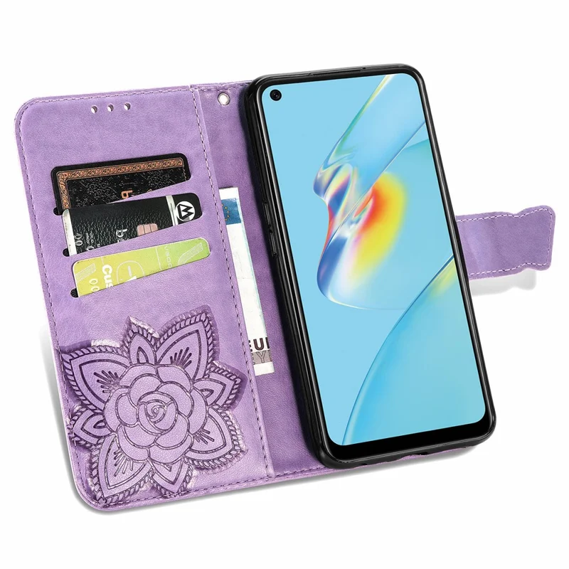 Full Protection Big Butterfly Imprinting Leather Wallet Stand Design Phone Shell for Oppo A54 4G - Light Purple