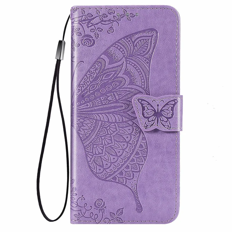Full Protection Big Butterfly Imprinting Leather Wallet Stand Design Phone Shell for Oppo A54 4G - Light Purple