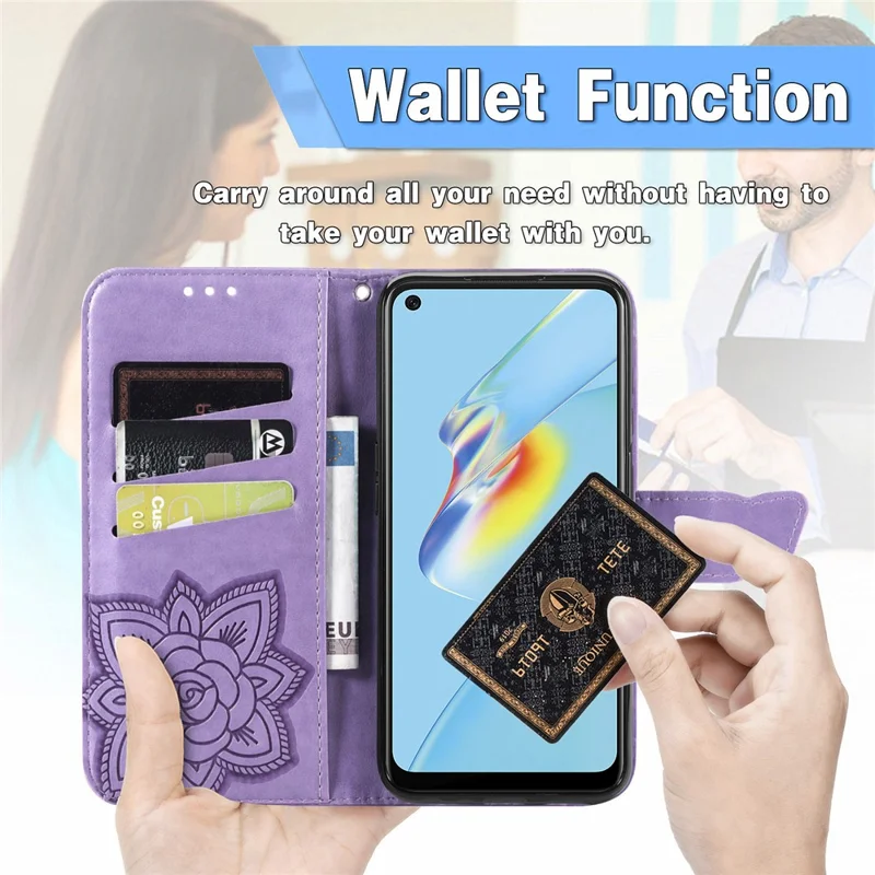 Full Protection Big Butterfly Imprinting Leather Wallet Stand Design Phone Shell for Oppo A54 4G - Light Purple