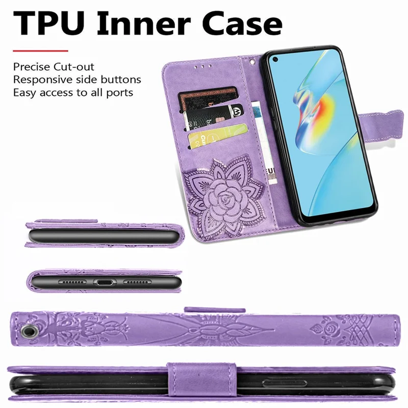 Full Protection Big Butterfly Imprinting Leather Wallet Stand Design Phone Shell for Oppo A54 4G - Light Purple