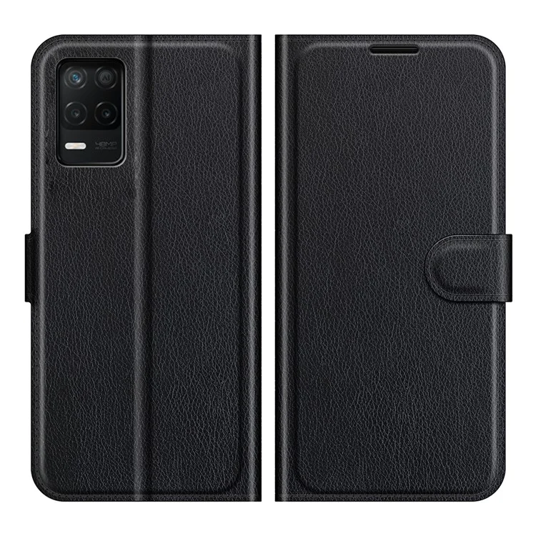 Custodia in Pelle per Telefono Portafoglio Texture Litchi Cover per Telefono con Supporto per Realme 8 5G/V13 5G/Narzo 30 5G - Nero