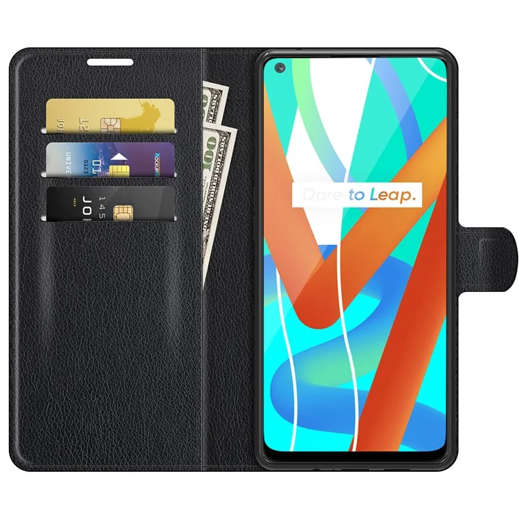 Custodia in Pelle per Telefono Portafoglio Texture Litchi Cover per Telefono con Supporto per Realme 8 5G/V13 5G/Narzo 30 5G - Nero