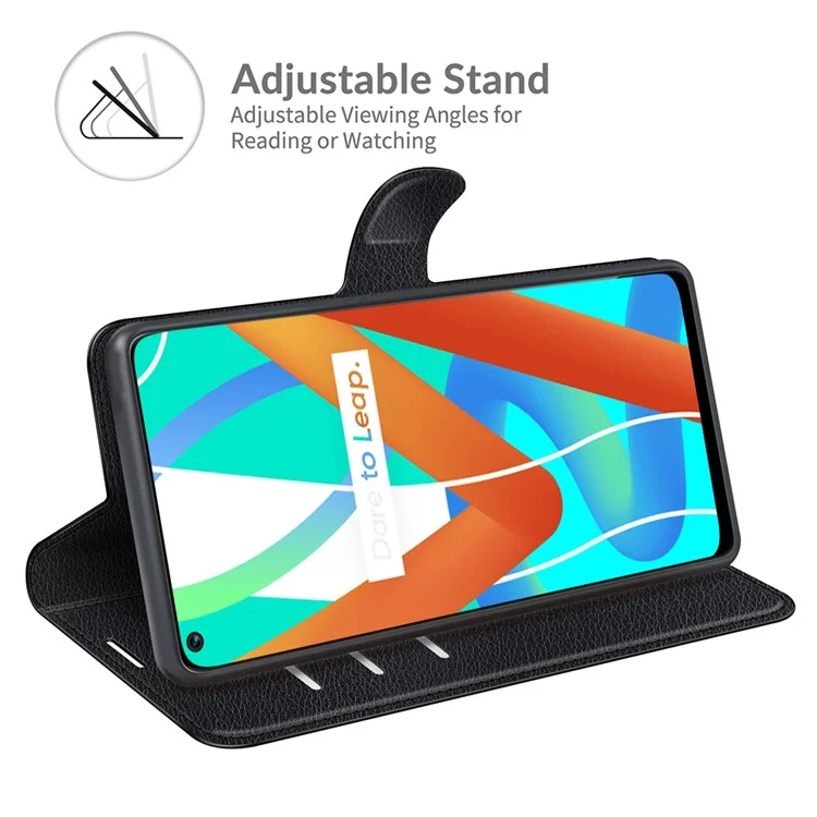 Custodia in Pelle per Telefono Portafoglio Texture Litchi Cover per Telefono con Supporto per Realme 8 5G/V13 5G/Narzo 30 5G - Nero