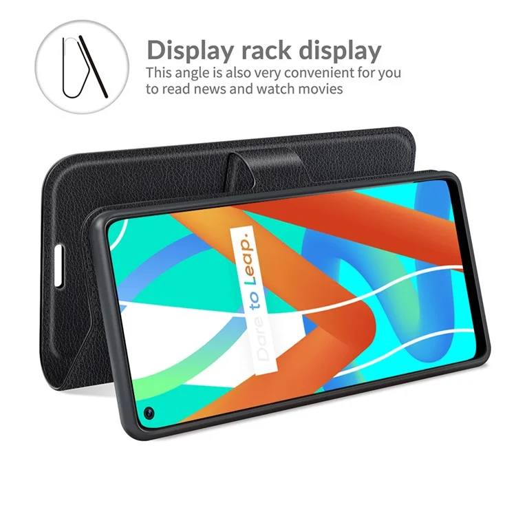Custodia in Pelle per Telefono Portafoglio Texture Litchi Cover per Telefono con Supporto per Realme 8 5G/V13 5G/Narzo 30 5G - Nero