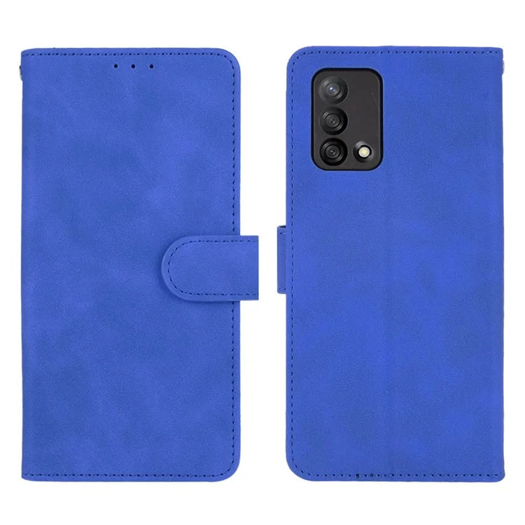 Tocada na Pele Sentir a Carteira de Couro Flip Capa Protetora de Casca de Proteção Para Oppo F19/a74 4g - Azul