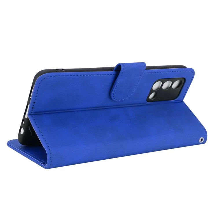 Tocada na Pele Sentir a Carteira de Couro Flip Capa Protetora de Casca de Proteção Para Oppo F19/a74 4g - Azul