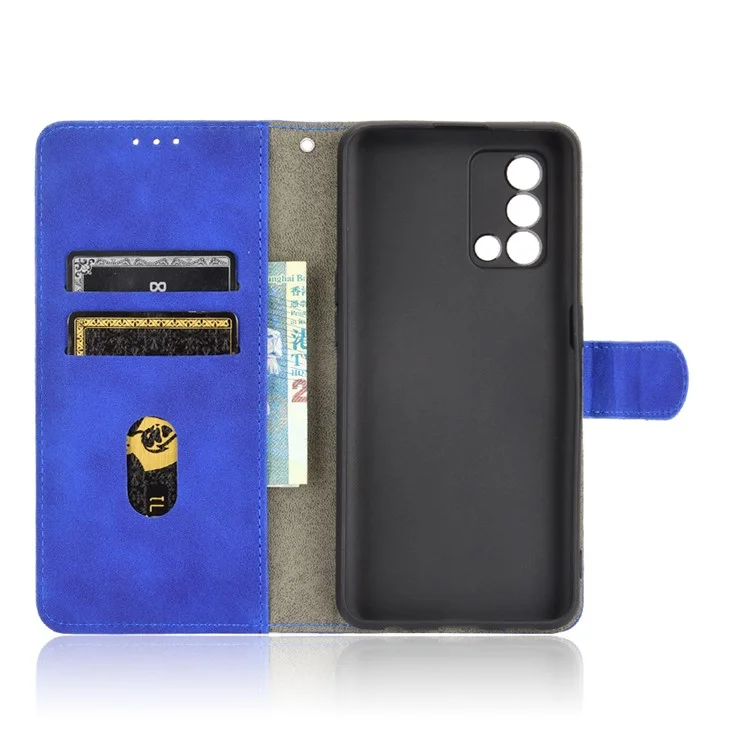 Tocada na Pele Sentir a Carteira de Couro Flip Capa Protetora de Casca de Proteção Para Oppo F19/a74 4g - Azul
