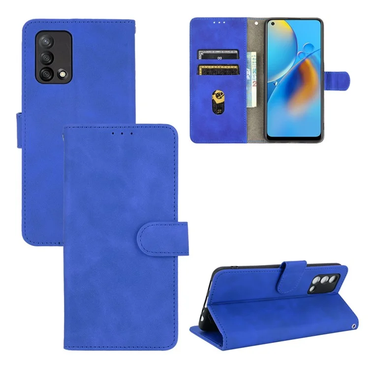 Tocada na Pele Sentir a Carteira de Couro Flip Capa Protetora de Casca de Proteção Para Oppo F19/a74 4g - Azul