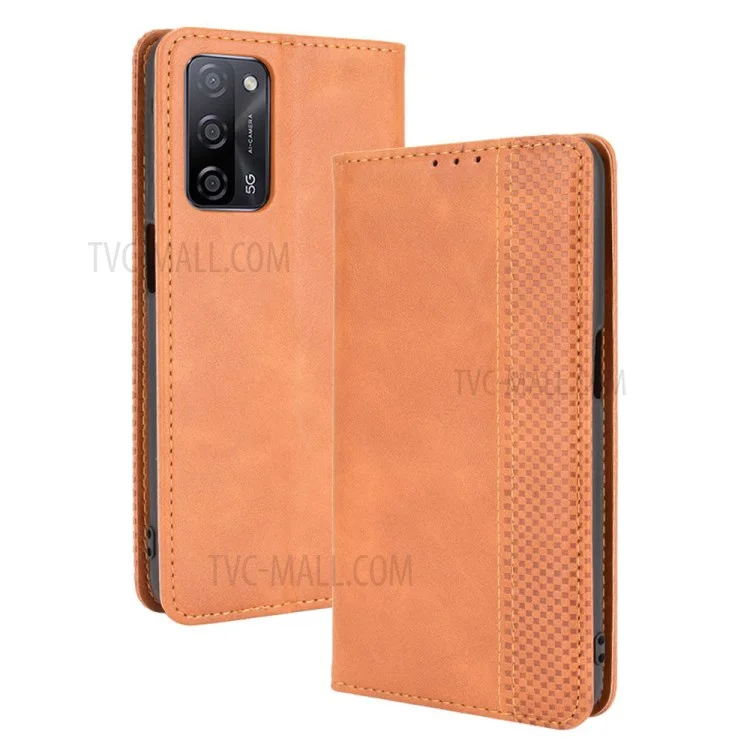 Funda de cartera de piel con cierre magnético de estilo vintage para Oppo A55 5G/A53s 5G - Marrón