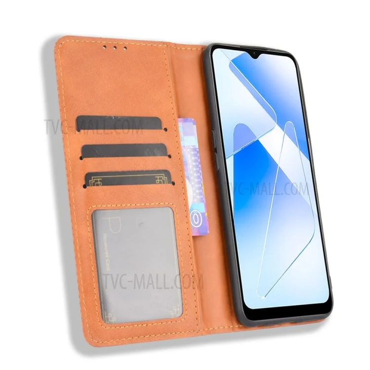Funda de cartera de piel con cierre magnético de estilo vintage para Oppo A55 5G/A53s 5G - Marrón