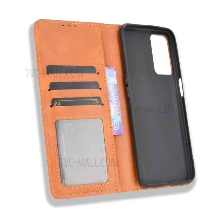 Funda de cartera de piel con cierre magnético de estilo vintage para Oppo A55 5G/A53s 5G - Marrón