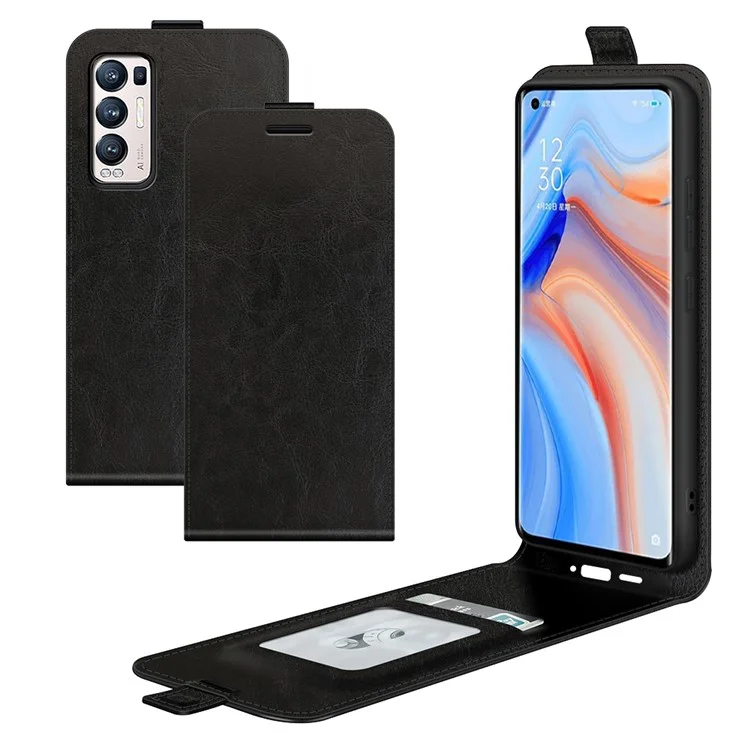 Для Oppo Reno5 Pro+ 5G / Find X3 Neo Вертикальный Флип-Чехол для Телефона Crazy Horse Texture PU Кожаный Чехол с Держателем Для Карты - Черный