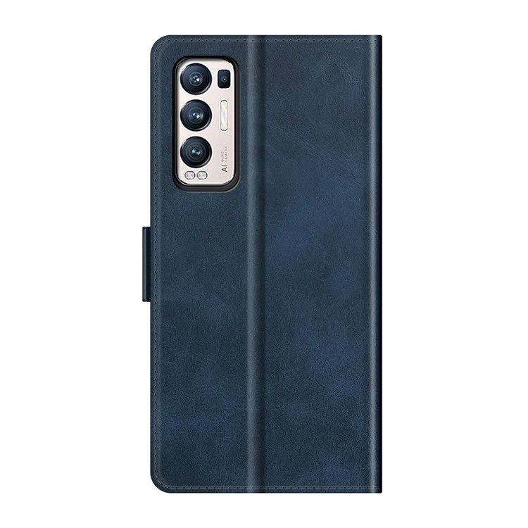 Étui Portefeuille en Cuir à Double Fermeture Magnétique pour OPPO Reno5 Pro Plus 5G/Find X3 Neo - Bleu