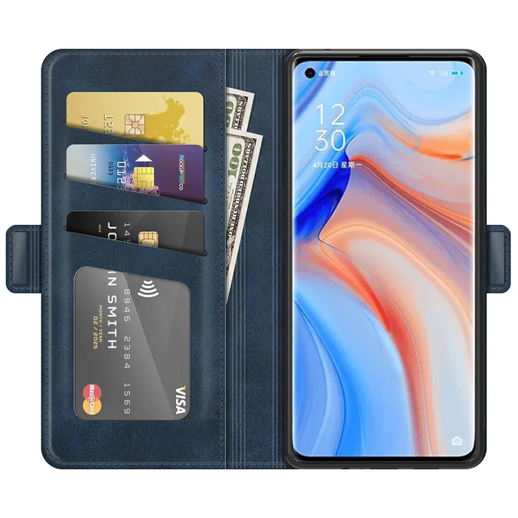 Étui Portefeuille en Cuir à Double Fermeture Magnétique pour OPPO Reno5 Pro Plus 5G/Find X3 Neo - Bleu
