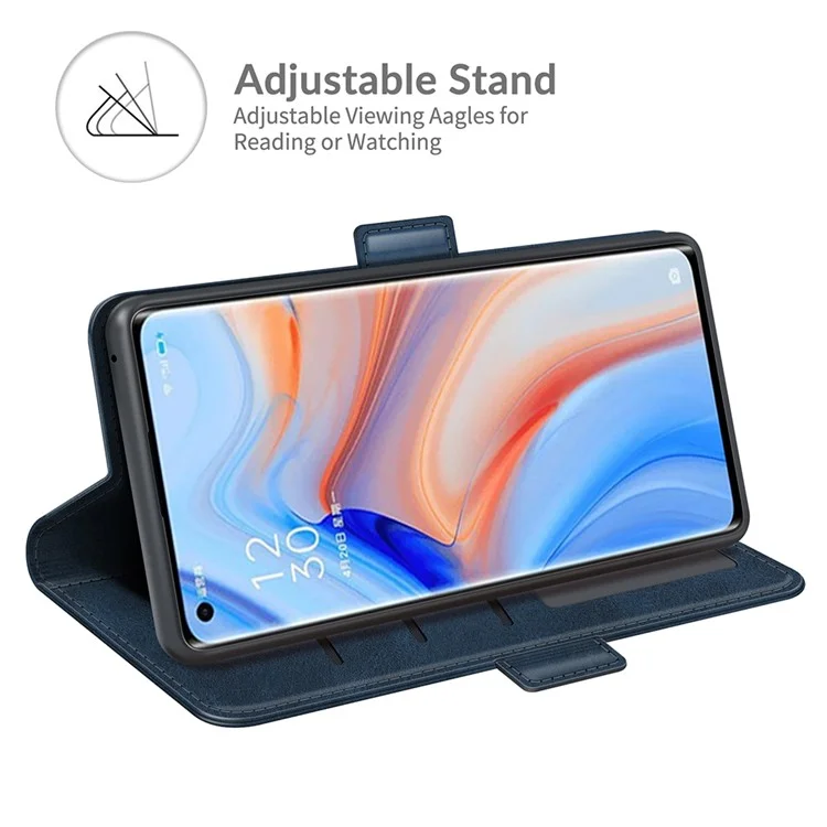 Étui Portefeuille en Cuir à Double Fermeture Magnétique pour OPPO Reno5 Pro Plus 5G/Find X3 Neo - Bleu