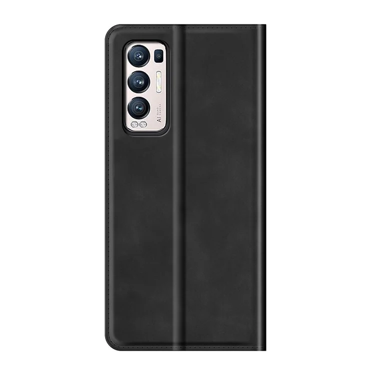 Silky Touch Leather Wallet Stand Case for OPPO Reno5 Pro Plus 5G/Find X3 Neo - Black