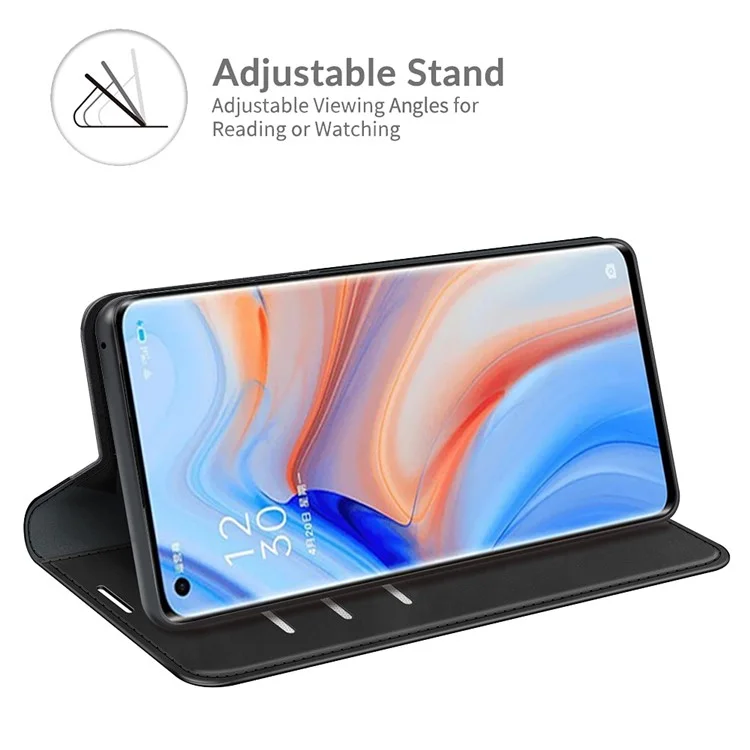 Silky Touch Leather Wallet Stand Case for OPPO Reno5 Pro Plus 5G/Find X3 Neo - Black