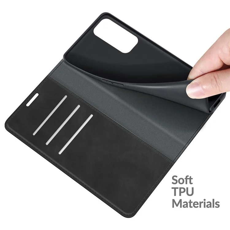 Silky Touch Leather Wallet Stand Case for OPPO Reno5 Pro Plus 5G/Find X3 Neo - Black