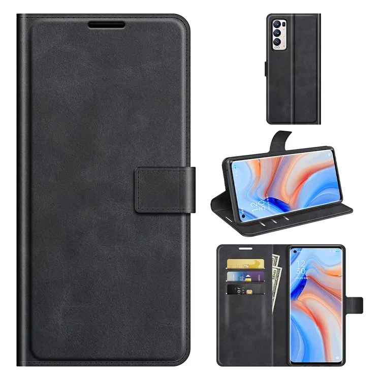 Brieftasche Lederstand Hülle Für Oppo Reno5 Pro Plus 5G/Find X3 Neo - Schwarz