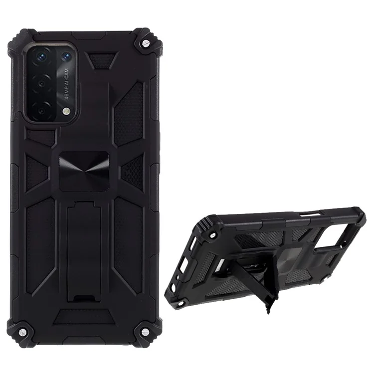 Funda de teléfono Armor PC TPU Combo a prueba de golpes con soporte y hoja de metal magnética para Oppo A54 4G / A55 5G / A16s / A16 - Negro