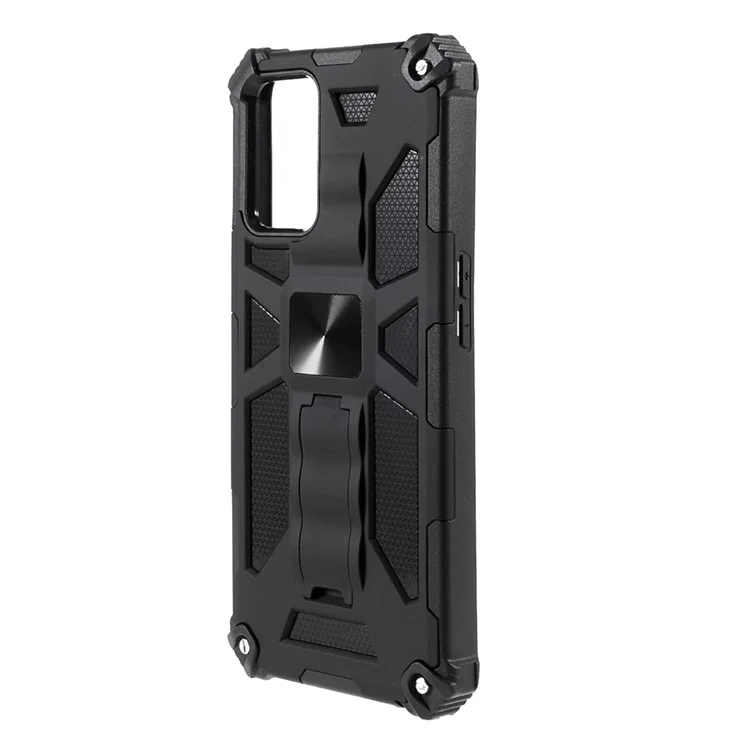 Funda de teléfono Armor PC TPU Combo a prueba de golpes con soporte y hoja de metal magnética para Oppo A54 4G / A55 5G / A16s / A16 - Negro