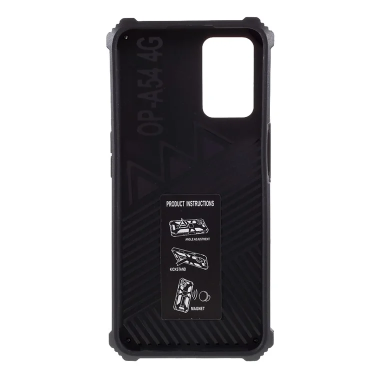 Funda de teléfono Armor PC TPU Combo a prueba de golpes con soporte y hoja de metal magnética para Oppo A54 4G / A55 5G / A16s / A16 - Negro