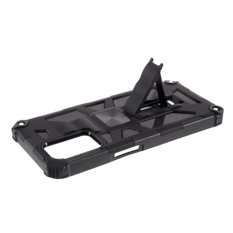Funda de teléfono Armor PC TPU Combo a prueba de golpes con soporte y hoja de metal magnética para Oppo A54 4G / A55 5G / A16s / A16 - Negro