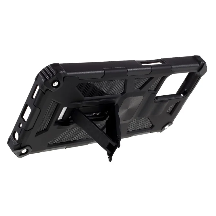 Funda de teléfono Armor PC TPU Combo a prueba de golpes con soporte y hoja de metal magnética para Oppo A54 4G / A55 5G / A16s / A16 - Negro