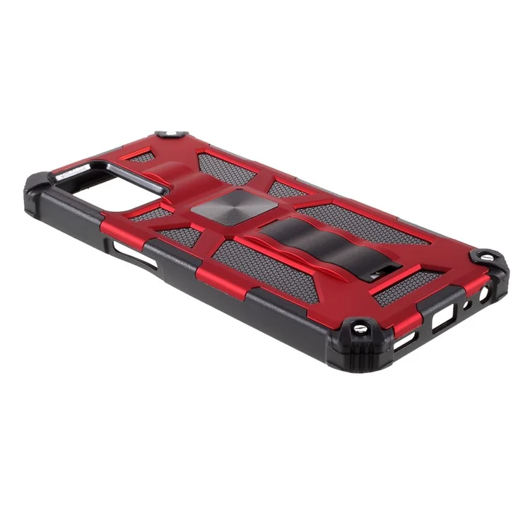 Armor PC TPU Combo Shockproof Phone Case with Kickstand and Magnetic Metal Sheet for Oppo A54 4G / A55 5G / A16s / A16 - Red