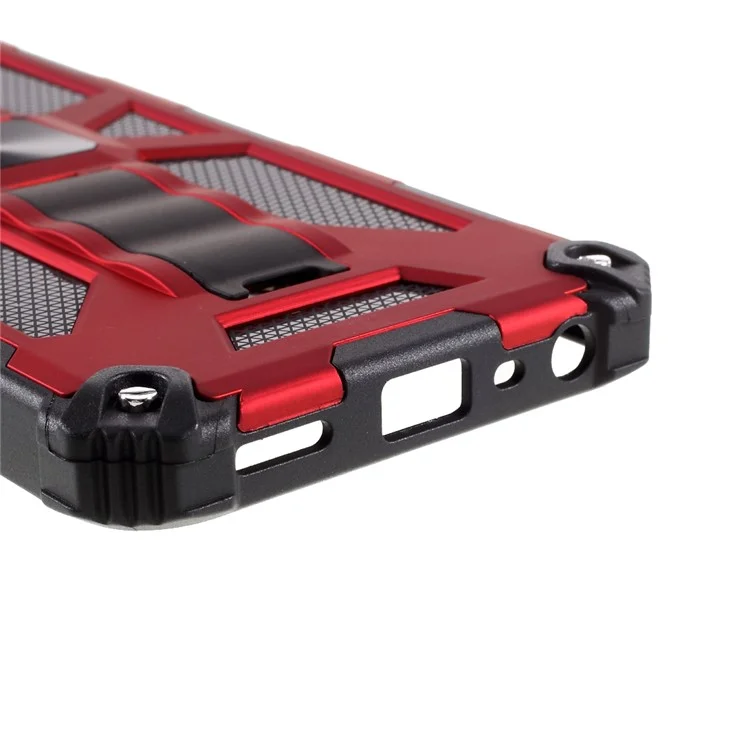 Armor PC TPU Combo Shockproof Phone Case with Kickstand and Magnetic Metal Sheet for Oppo A54 4G / A55 5G / A16s / A16 - Red