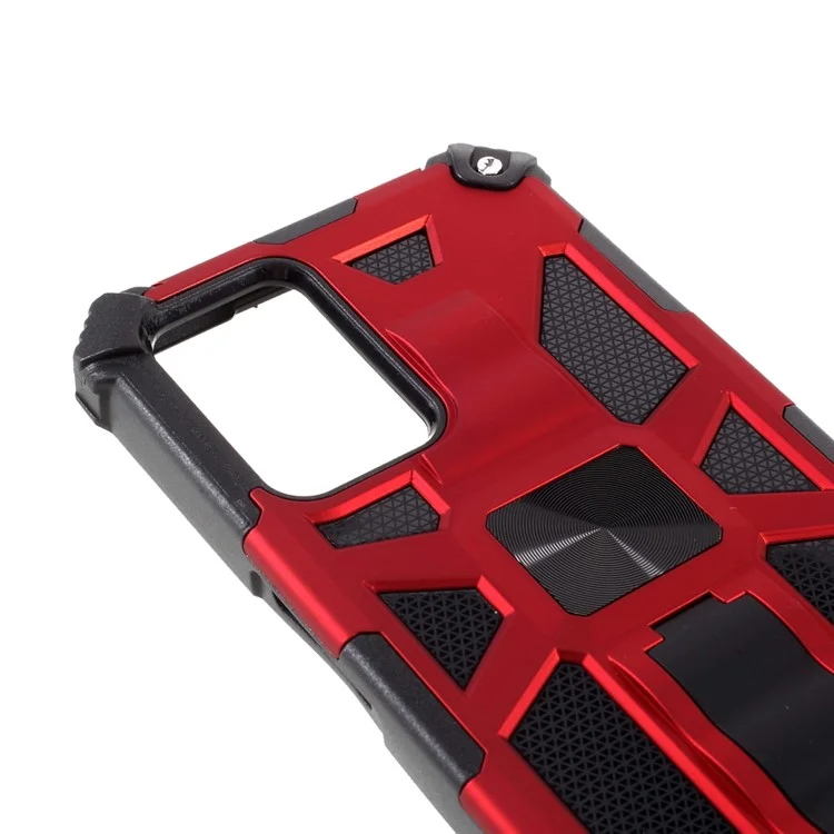 Armor PC TPU Combo Shockproof Phone Case with Kickstand and Magnetic Metal Sheet for Oppo A54 4G / A55 5G / A16s / A16 - Red