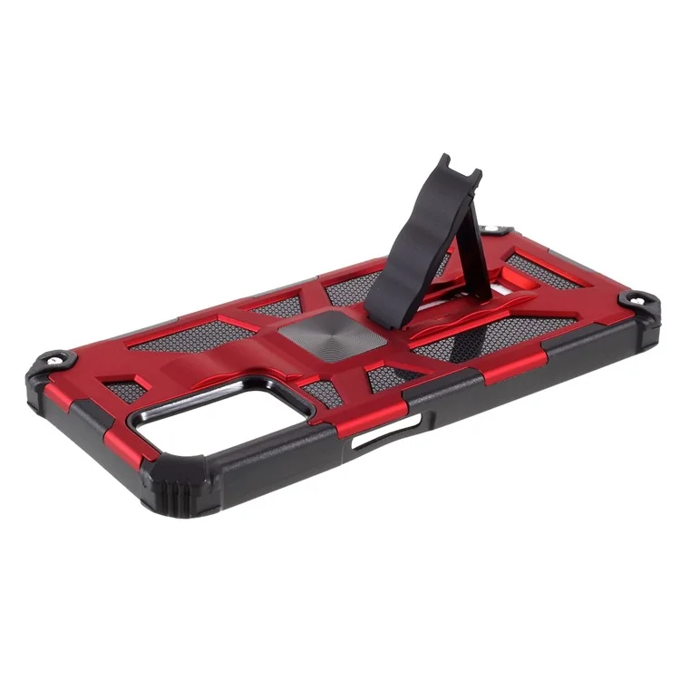 Armor PC TPU Combo Shockproof Phone Case with Kickstand and Magnetic Metal Sheet for Oppo A54 4G / A55 5G / A16s / A16 - Red