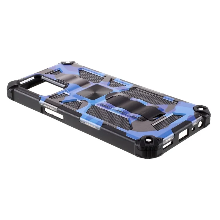 Modèle de Camouflage Détachable 2 en 1 Coquille de Protection Téléphonique Avec Feuille D'aimant Pour Oppo A54 4G / A55 5G / A16 / A16 - Bleu Foncé