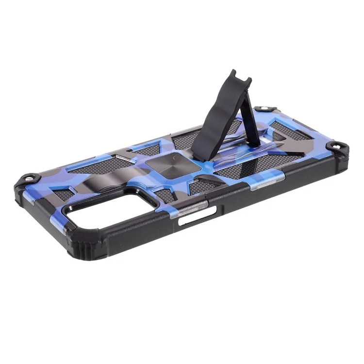 Modèle de Camouflage Détachable 2 en 1 Coquille de Protection Téléphonique Avec Feuille D'aimant Pour Oppo A54 4G / A55 5G / A16 / A16 - Bleu Foncé