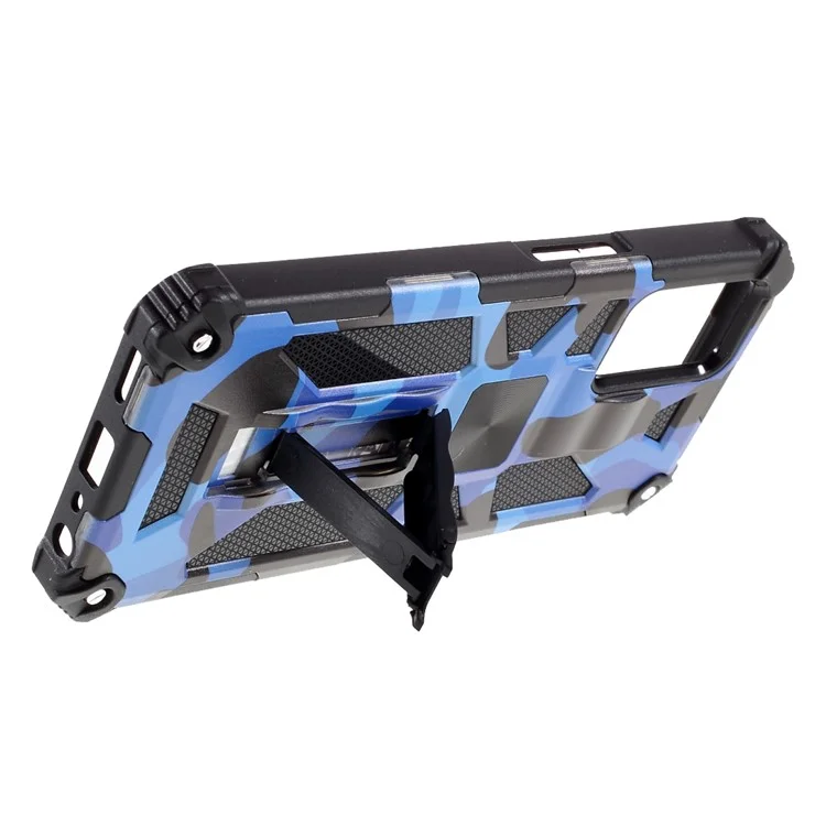 Modèle de Camouflage Détachable 2 en 1 Coquille de Protection Téléphonique Avec Feuille D'aimant Pour Oppo A54 4G / A55 5G / A16 / A16 - Bleu Foncé
