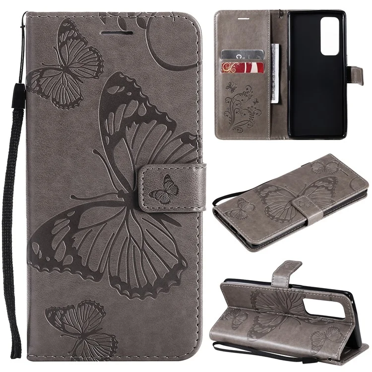 KT Impression de Fleurs Imprimer Imprint Butterfly le Cuir de Porte - Gris