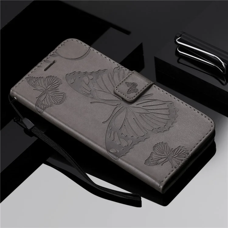 KT Impression de Fleurs Imprimer Imprint Butterfly le Cuir de Porte - Gris
