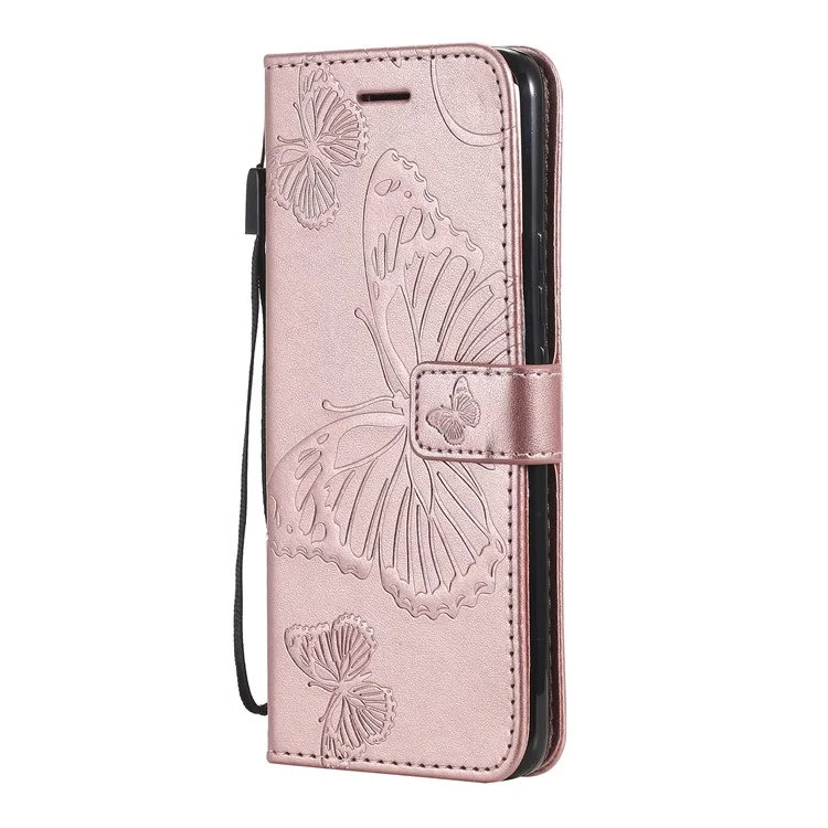 For Realme 8 / Realme 8 Pro 4G Wallet Case Floral Butterfly Imprinted Leather Phone Cover Stand - Rose Gold