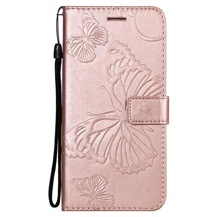 For Realme 8 / Realme 8 Pro 4G Wallet Case Floral Butterfly Imprinted Leather Phone Cover Stand - Rose Gold