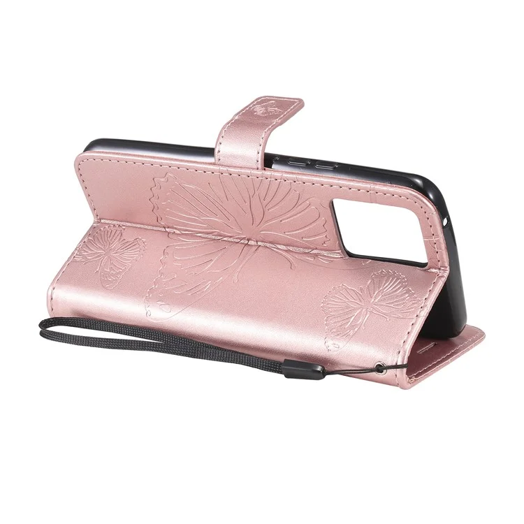 For Realme 8 / Realme 8 Pro 4G Wallet Case Floral Butterfly Imprinted Leather Phone Cover Stand - Rose Gold