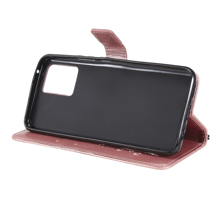 For Realme 8 / Realme 8 Pro 4G Wallet Case Floral Butterfly Imprinted Leather Phone Cover Stand - Rose Gold