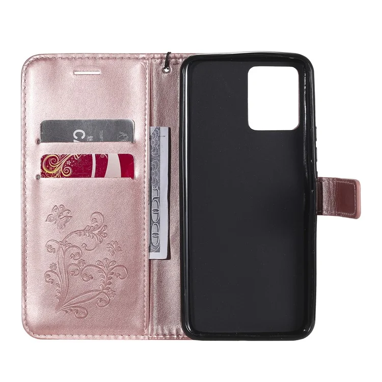 For Realme 8 / Realme 8 Pro 4G Wallet Case Floral Butterfly Imprinted Leather Phone Cover Stand - Rose Gold