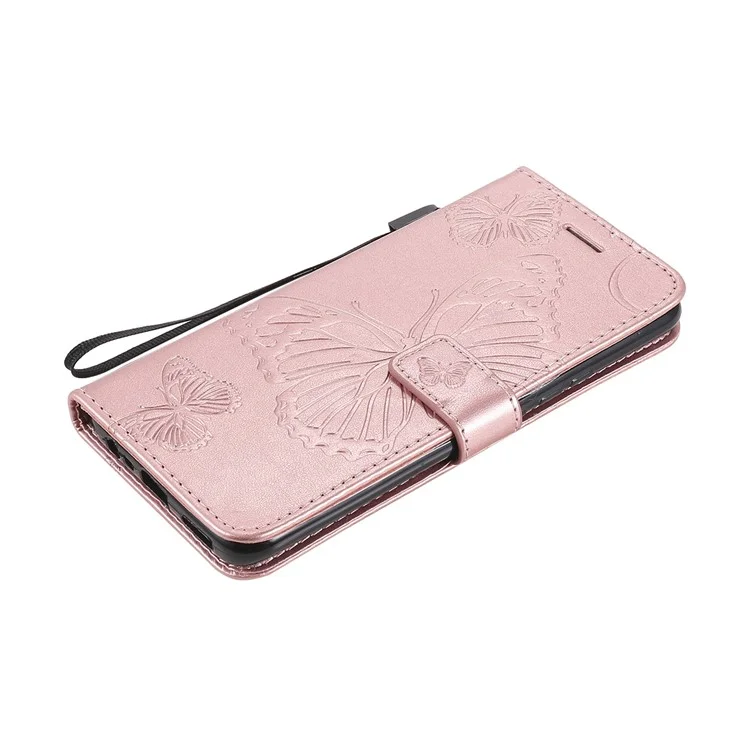 For Realme 8 / Realme 8 Pro 4G Wallet Case Floral Butterfly Imprinted Leather Phone Cover Stand - Rose Gold