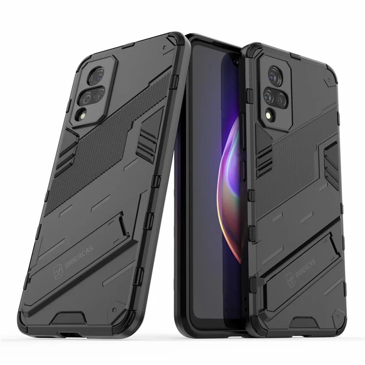 PC + TPU Hybrid Phone Case Anti-Drop Cover with Kickstand Design for vivo V21 4G / 5G - Black