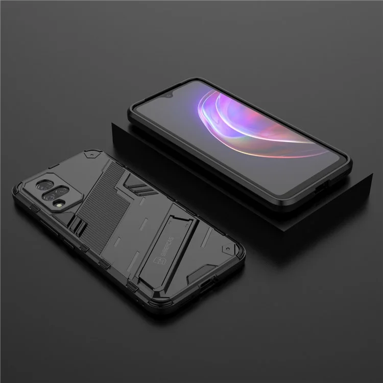 PC + TPU Hybrid Phone Case Anti-Drop Cover with Kickstand Design for vivo V21 4G / 5G - Black