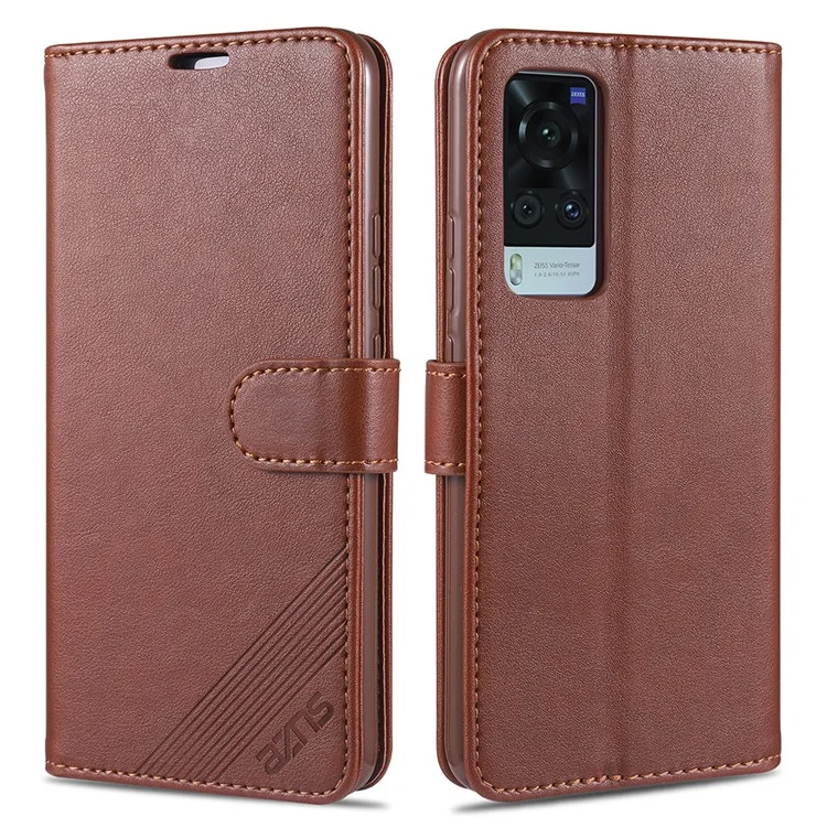 AZNS Conception de Portefeuille de Protection Complète Étui de Protection Téléphonique en Cuir PU Avec Support Pour Vivo X60 5G / X60 Pro 5G (Global) - Brun