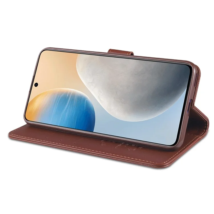 AZNS Conception de Portefeuille de Protection Complète Étui de Protection Téléphonique en Cuir PU Avec Support Pour Vivo X60 5G / X60 Pro 5G (Global) - Brun