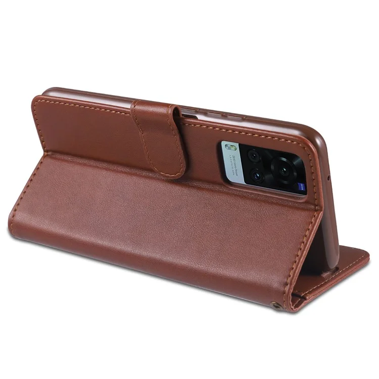 AZNS Conception de Portefeuille de Protection Complète Étui de Protection Téléphonique en Cuir PU Avec Support Pour Vivo X60 5G / X60 Pro 5G (Global) - Brun