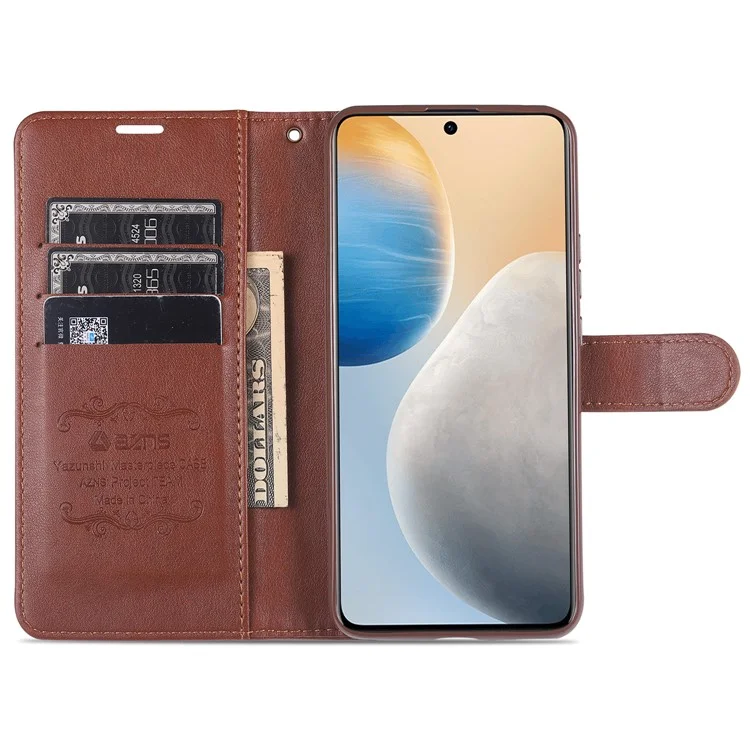 AZNS Conception de Portefeuille de Protection Complète Étui de Protection Téléphonique en Cuir PU Avec Support Pour Vivo X60 5G / X60 Pro 5G (Global) - Brun