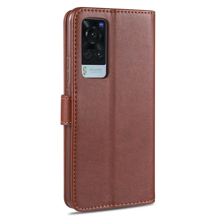 AZNS Conception de Portefeuille de Protection Complète Étui de Protection Téléphonique en Cuir PU Avec Support Pour Vivo X60 5G / X60 Pro 5G (Global) - Brun